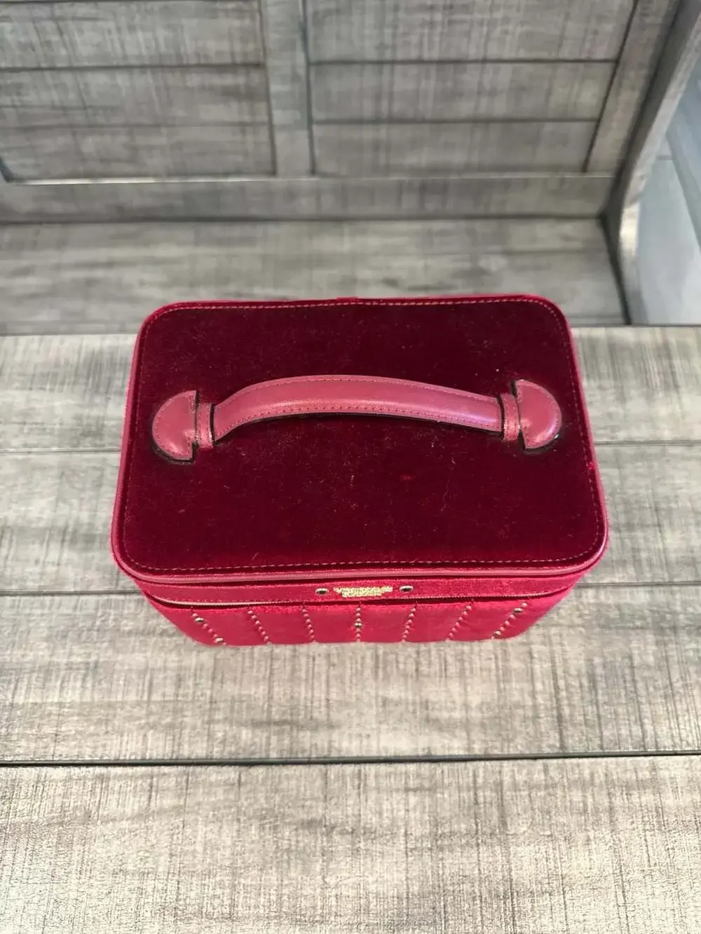 Victoria's Secret Red Velvet Studded Vanity Train Case Makeup Bag - Picture 2 of 6